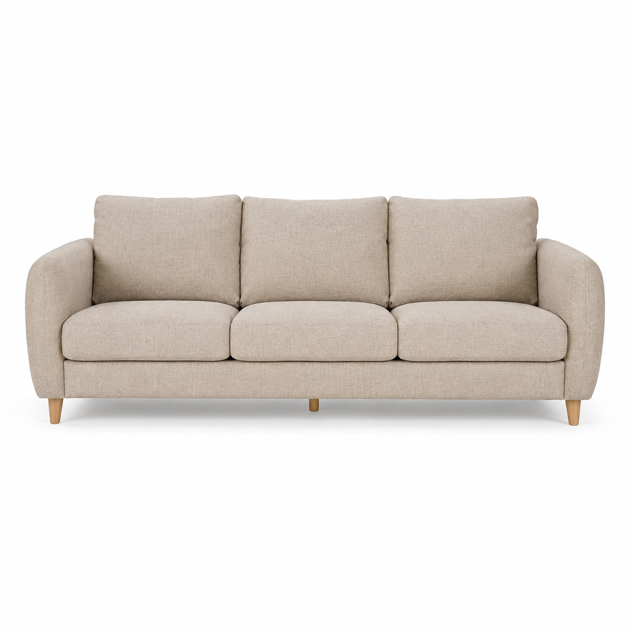 Canapé droit 3 places tissu beige sable style scandinave 212x88x82 cm