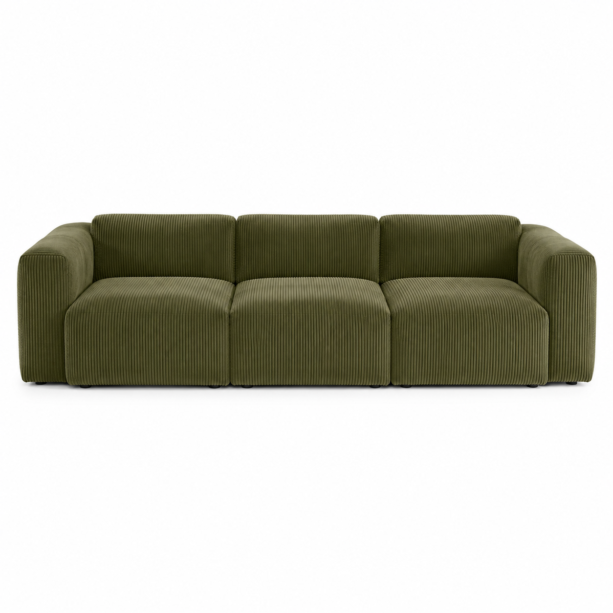 Canapé modulable 3 places velours côtelé vert olive 220x94x76 cm