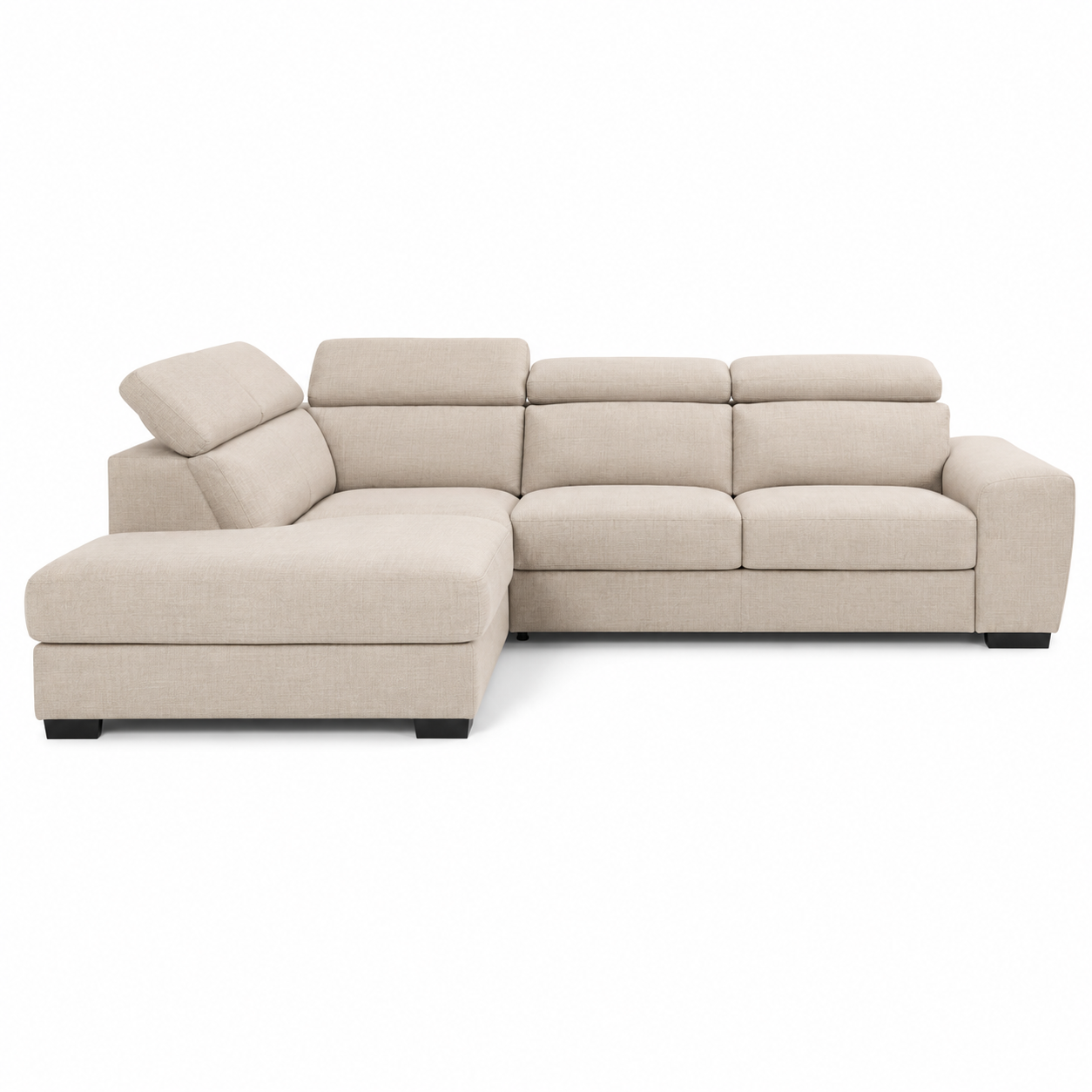 Canapé en angle côté gauche beige effet lin avec appuie-tête 245x165x88 cm