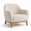 Fauteuil lounge bouclé blanc cassé avec base en chêne 76x82x78 cm