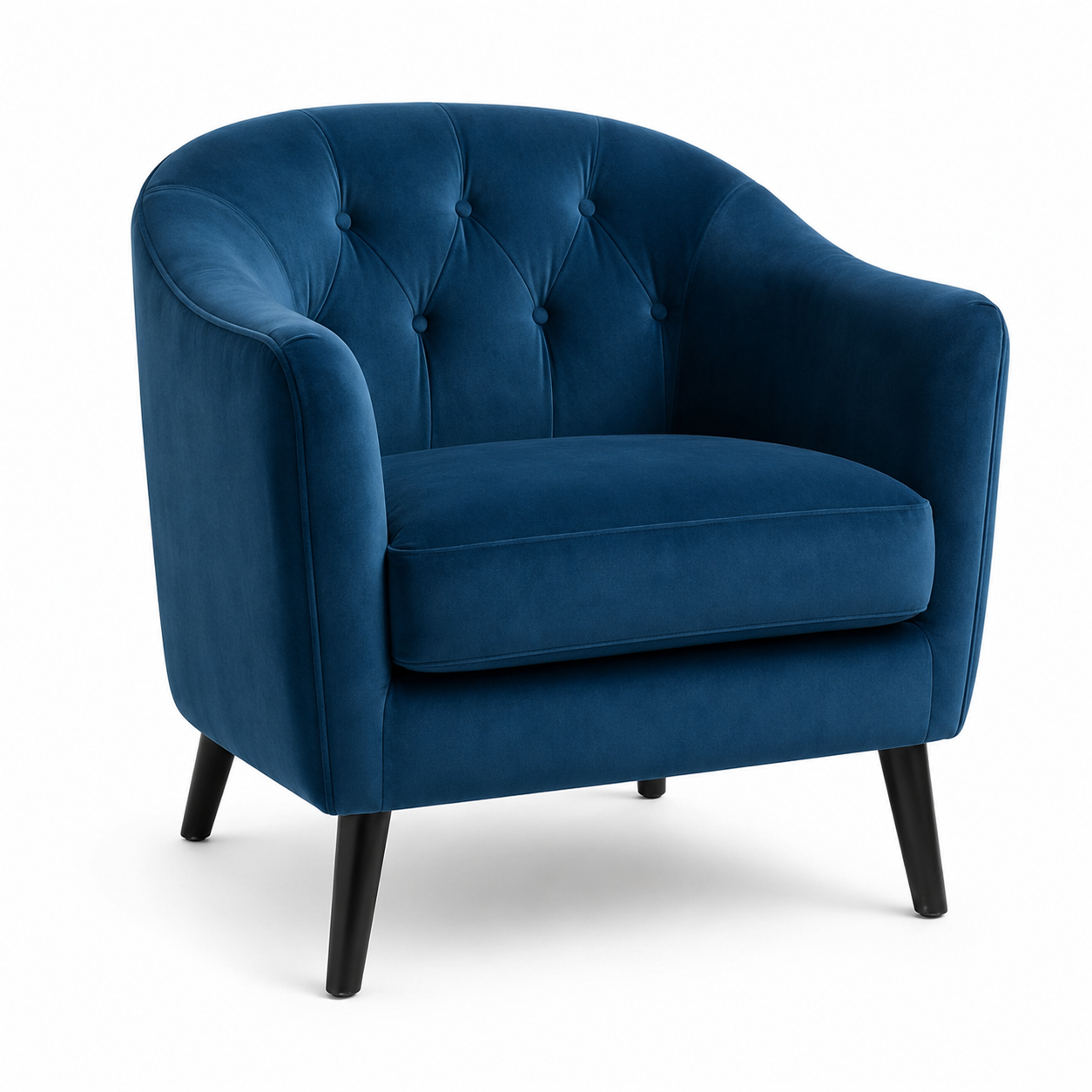 Fauteuil club velours bleu pétrole avec pieds noirs 74x79x80 cm