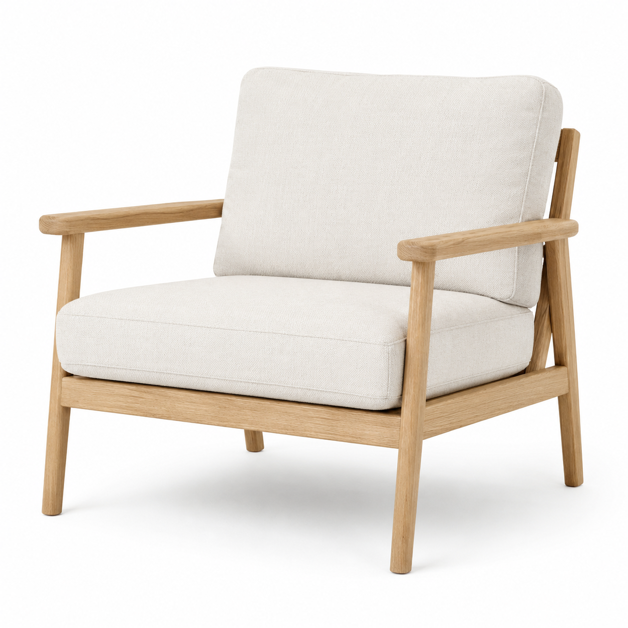 Fauteuil Japandi tissu écru et bois clair 72x76x78 cm