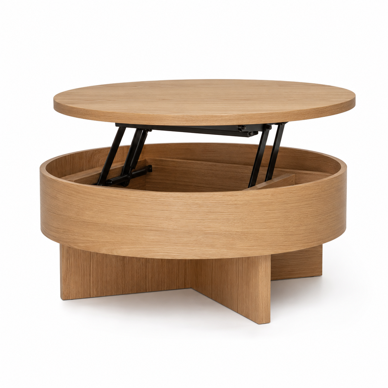 Table basse ronde chêne naturel avec plateau relevable 90x90x45 cm