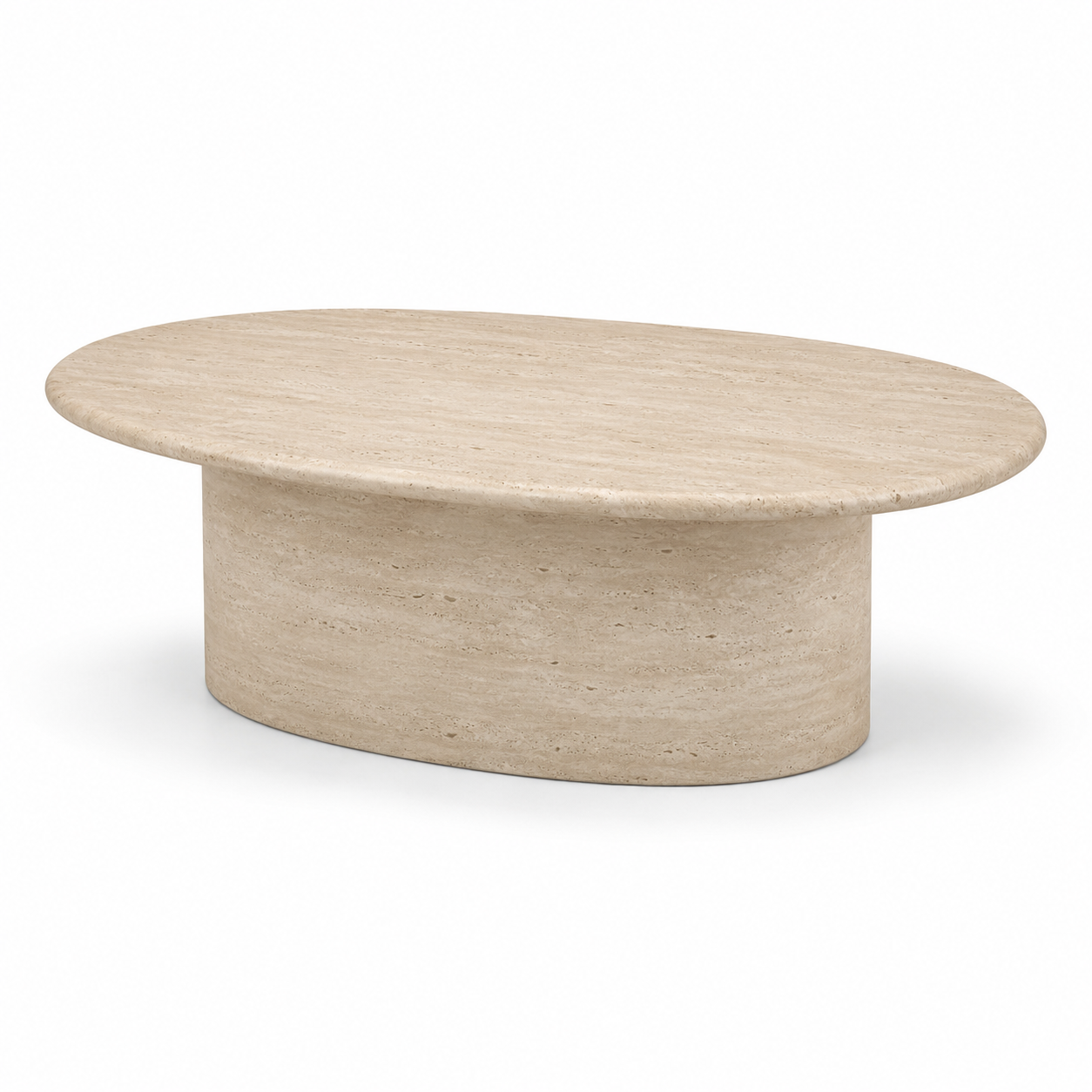Table basse ovale beige effet travertin 110x60x40 cm
