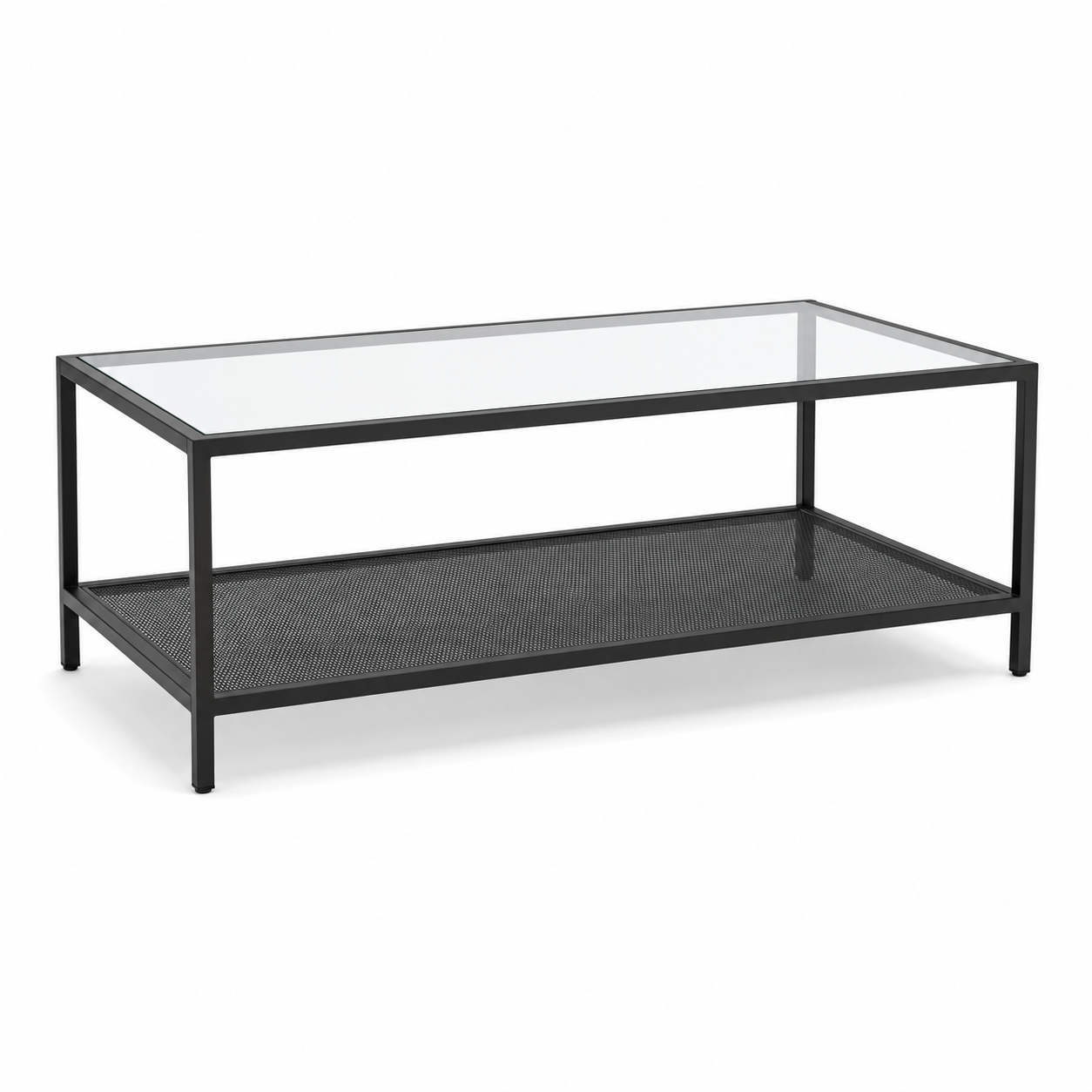Table basse rectangulaire verre trempé et métal noir 110x55x42 cm