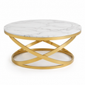 Table basse ronde effet marbre blanc avec base dorée 85x85x43 cm