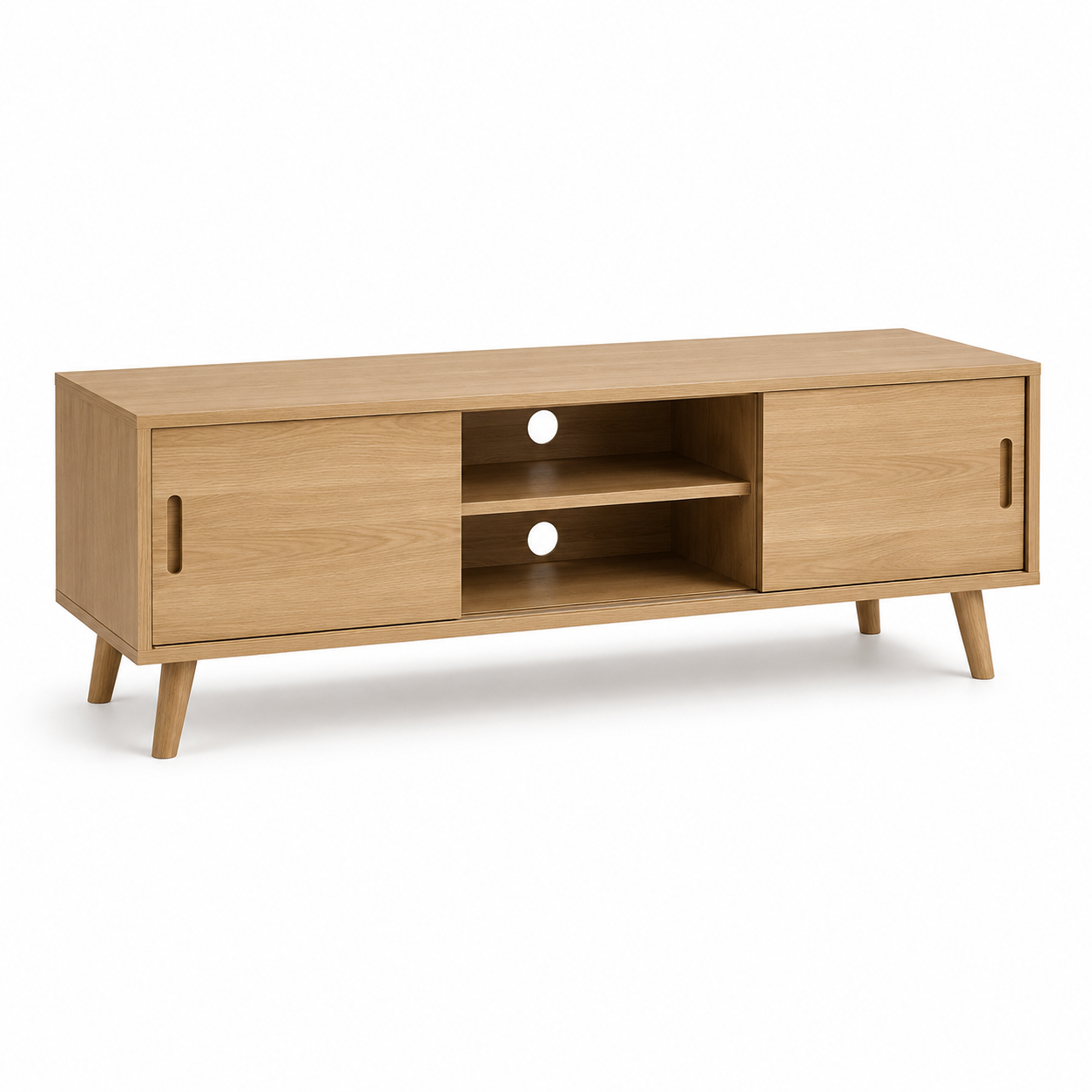 Meuble TV chêne clair avec portes coulissantes 140x40x50 cm