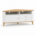 Meuble TV pour angle blanc et bois petit salon 135x45x50 cm