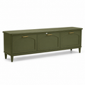 Meuble TV vert olive avec poignées finition laiton 180x42x55 cm