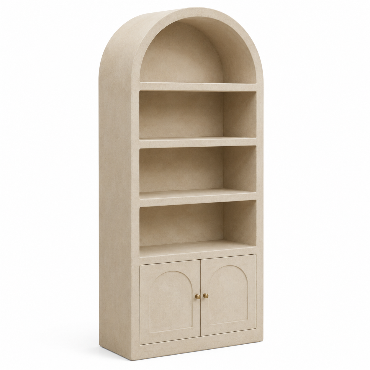 Bibliothèque en arche beige sable avec portes basses 90x35x180 cm