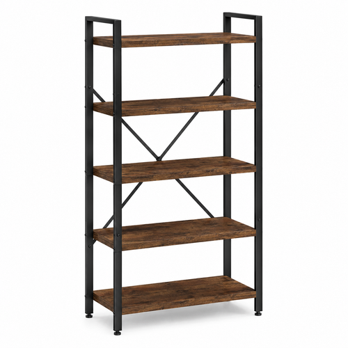 Bibliothèque industrielle noire métal et bois 5 étagères 80x32x180 cm