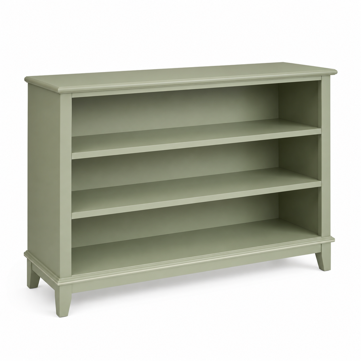 Bibliothèque basse vert sauge à 3 niches 110x32x90 cm